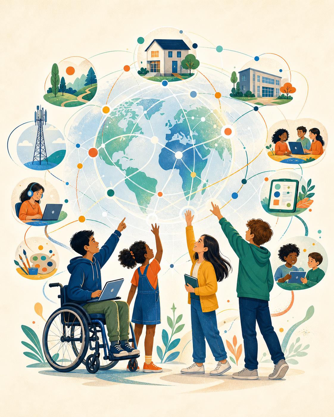 Children connecting through a supportive global ecosystem of homes, schools, mobile networks, learning and digital services